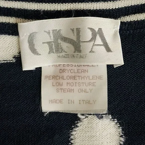 Gispa Italy Womens Wool-Blend V-Neck Sweater Navy Blue White Polka Dot Size 6/8 - Picture 5 of 8